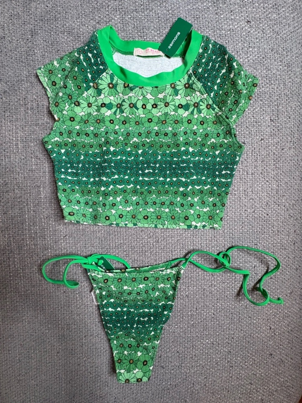 Free People Free Est Floral Bikini Set S Sonny Printed Tee Top Cheeky Bottoms - Picture 9 of 15